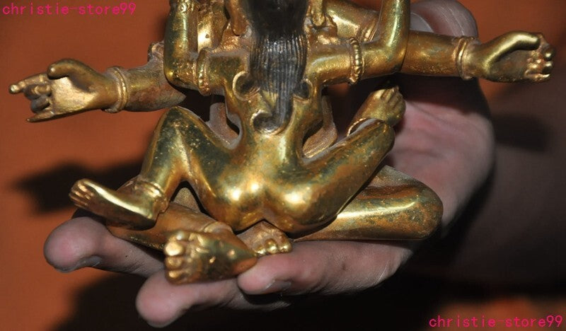 5.6" Tibet Buddhism bronze Gilt Yab-Yum Mandkesvara Hevajra Happy Buddha Statue