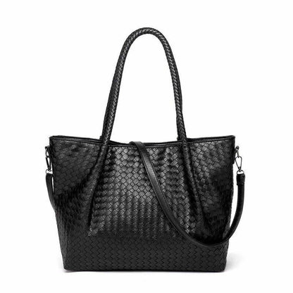 Luxury ladies leather woven tote bag fashion zipper multifunctional shoulder bag