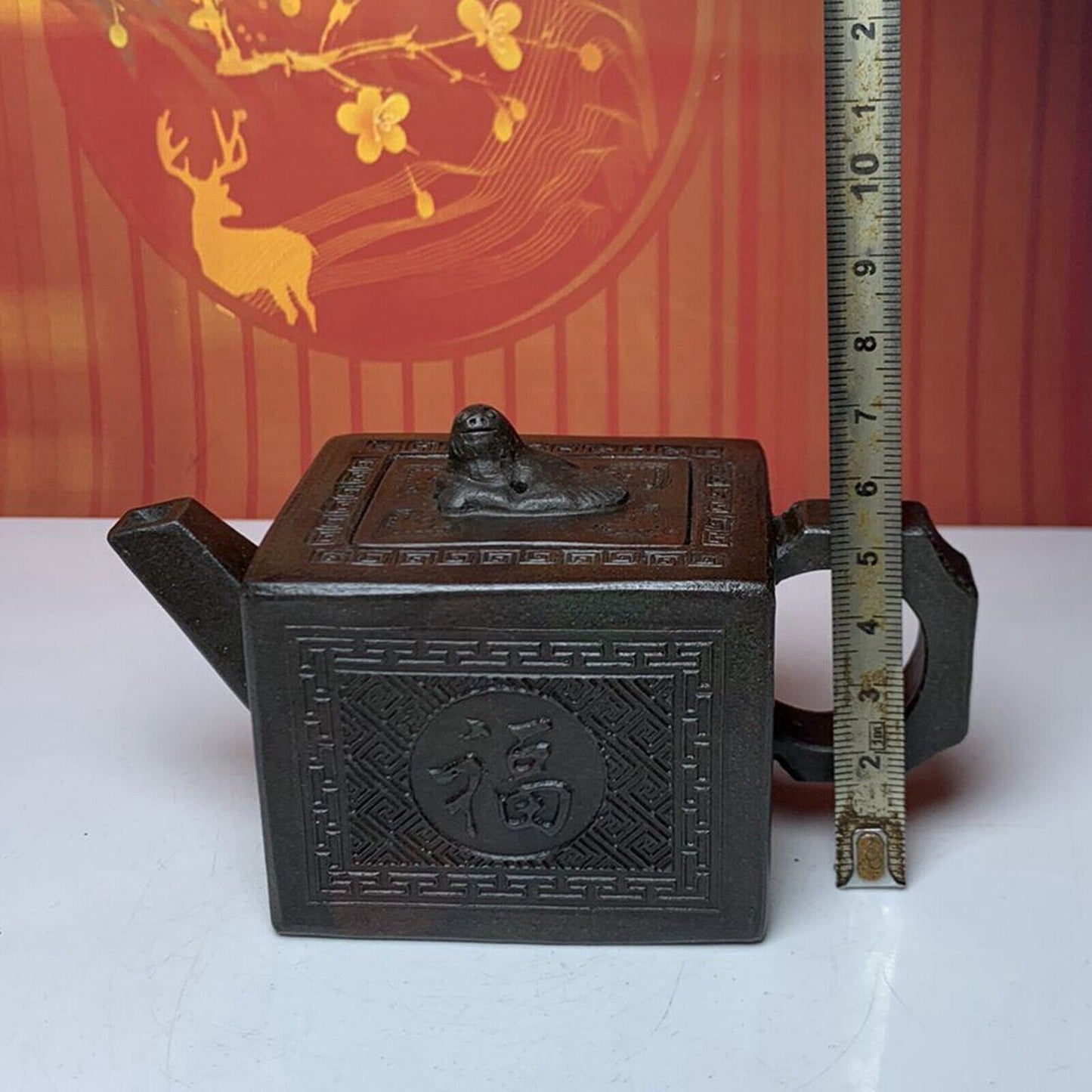 Vintage Chinese Yixing Purple Clay Teapot Zisha Ceremony Carving Collectible Art