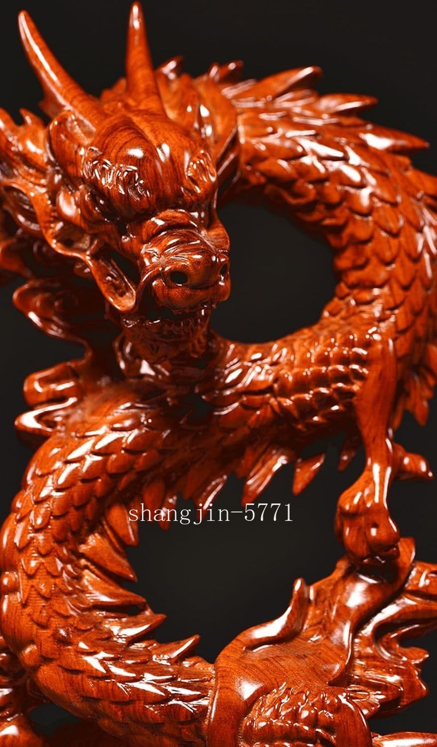 Feng Shui Dragon Statue Chinese Wood Figurine for Wealth & Luck Home Decor