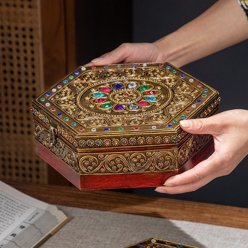 Vintage Monkey Wood Jewelry Box, Cloisonne Inlay, 21x7.5cm, Lockable