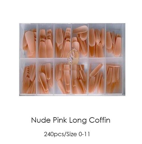False Nail Tips Art 240Pcs Soft Gel Coffin Natural Extension Full Cover Press On