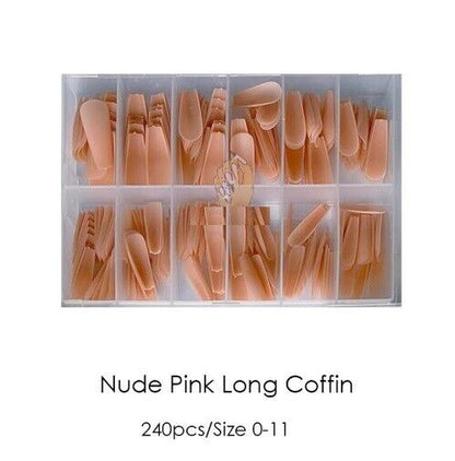 False Nail Tips Art 240Pcs Soft Gel Coffin Natural Extension Full Cover Press On