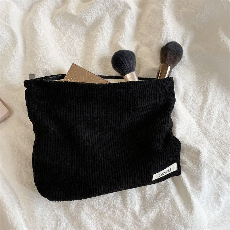 Large Cosmetic Bag Corduroy Cloth Makeup Pouch Traveling Lipstick Organizer Case