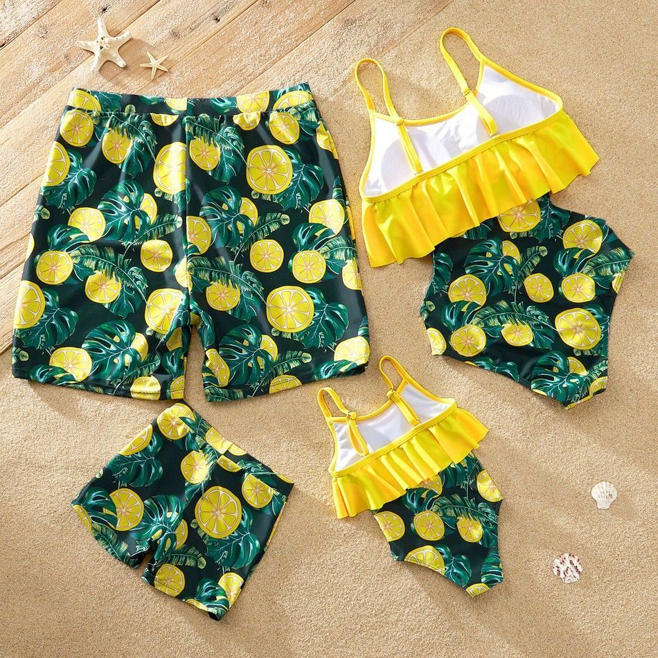 Matching Swimsuits Arrival Summer Floral Print Striped One Shoulder Family Nylon