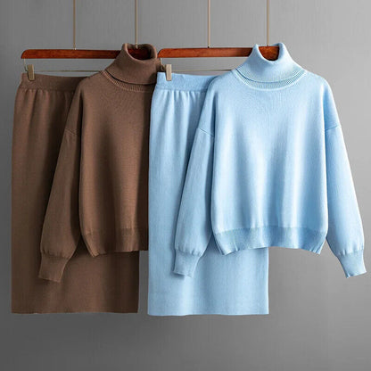 Women Turtleneck Skirt Suit Sweater Long Skirt 2 Piece Set Women Outifits Winter