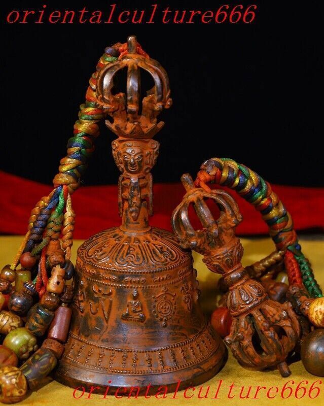 Tibet bronze Bell Chung chimes clock Vajra Dorje Phurpa Exorcism Talisman set