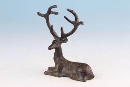 Rare Chinese bronze handmade deer statue collect tea pet hand piece table deco