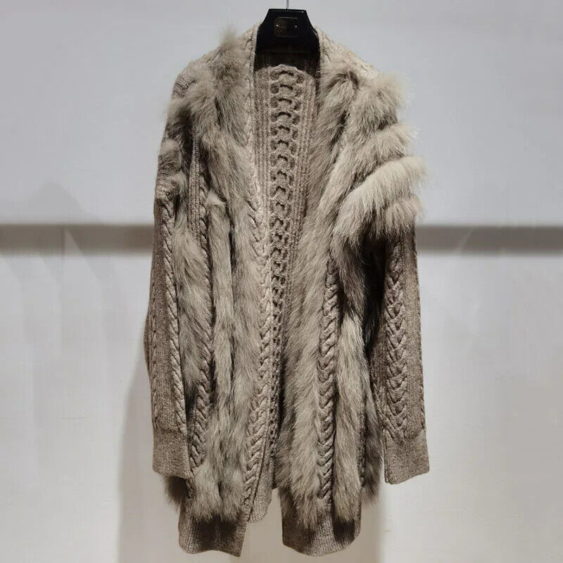 Warm Autumn Long Real Fox Fur Coat Long Sleeve Fashion Cardigan Outwear
