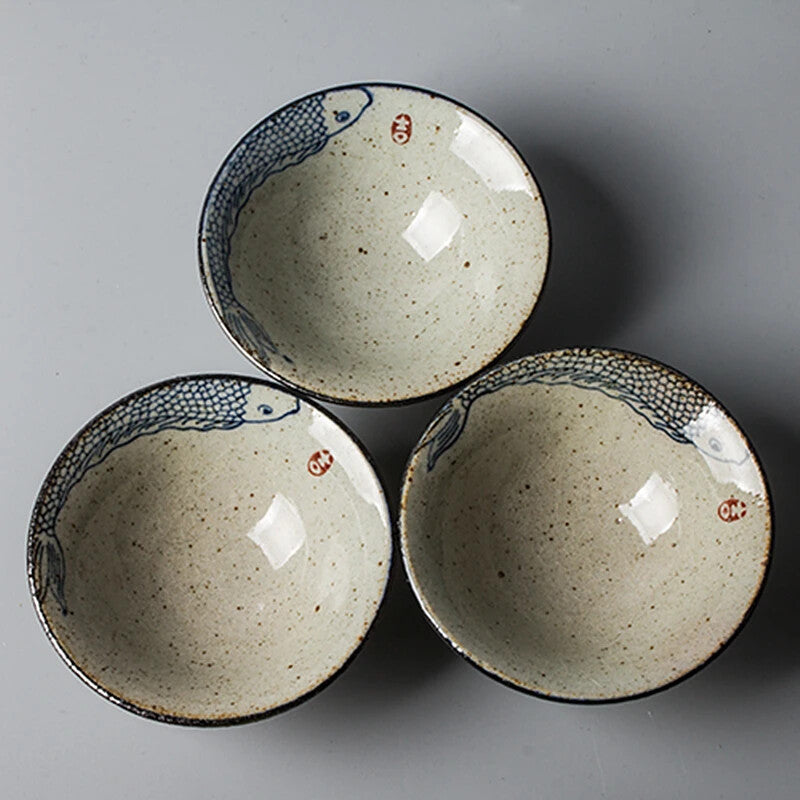 70ml Chinese Vintage Hand Painted Fish Pottery Cups Tea Cup Set Teaware Hat