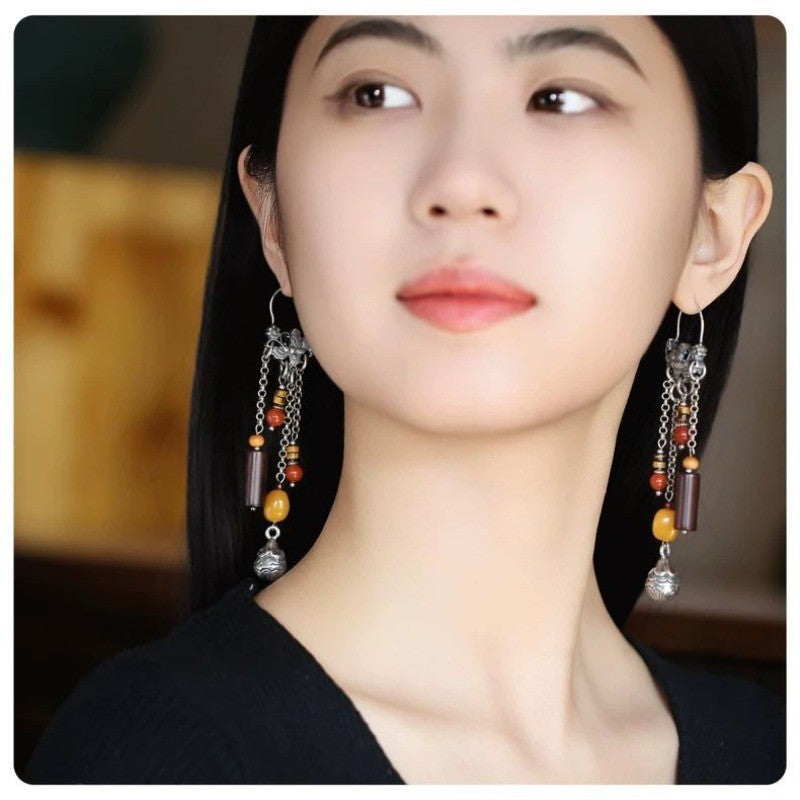 Original Multi-Treasure Tassel Earrings Exaggerated Artistic Dangle Jewelry