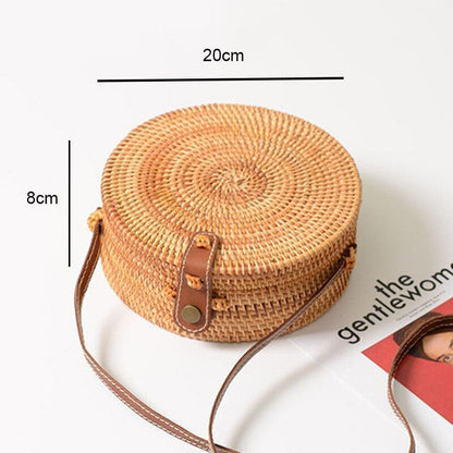 Straw Bag Round Woven Handmade Summer Polyester Crossbody Shoulder Bag Polyester