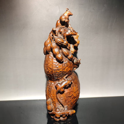 8" Chinese Wood Carving Mouse Peanut Appealing Sculpture Lovely Woodwork Decor