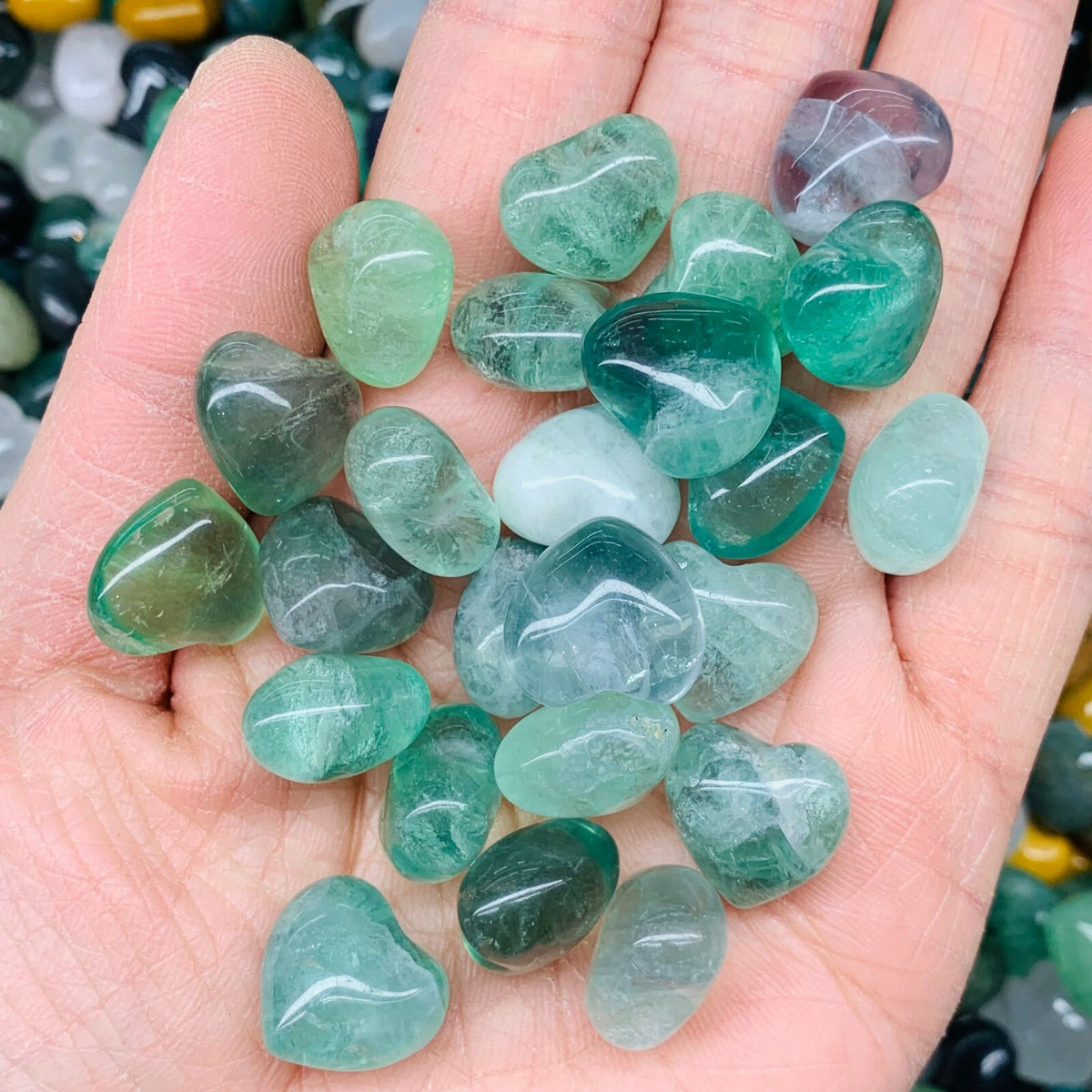 10pc Natural fluorite Mini Heart hand-carved quartz crystal Reiki healing