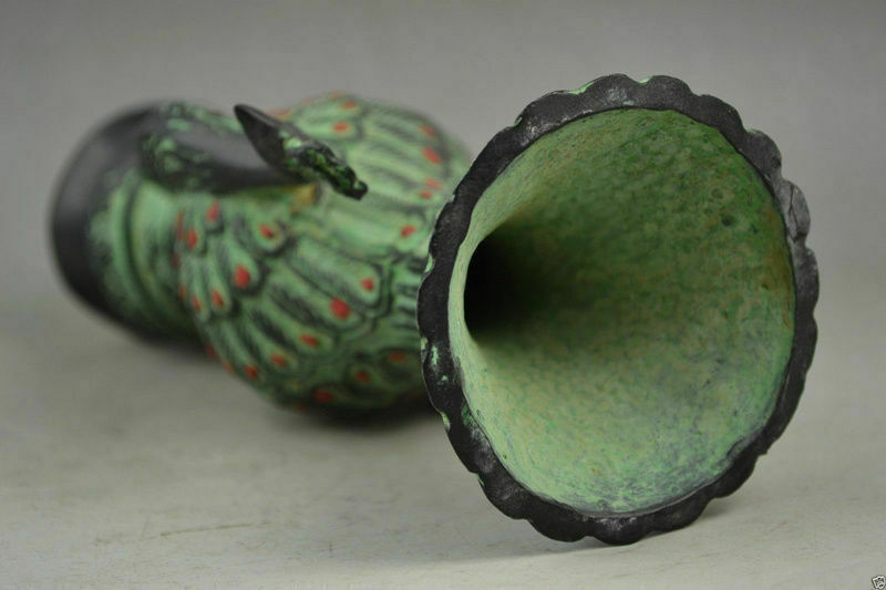 Exquisite Old Collectibles Bronze Carve Pair Auspicious Peacock Rare Noble Vase