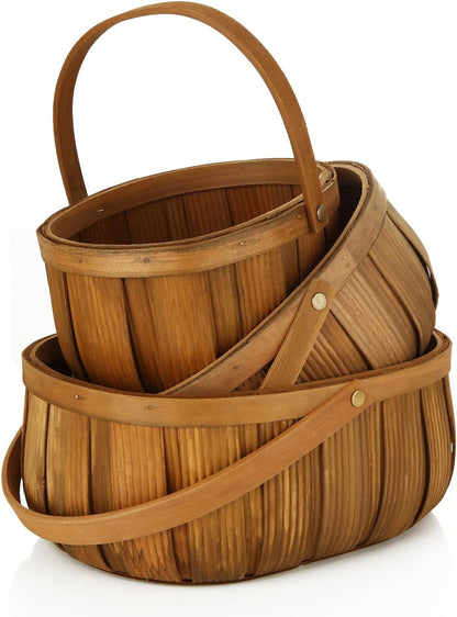 Hand Woven Wooden Bread Picnic Baskets with Handle Storage Organizer 3 Pieces