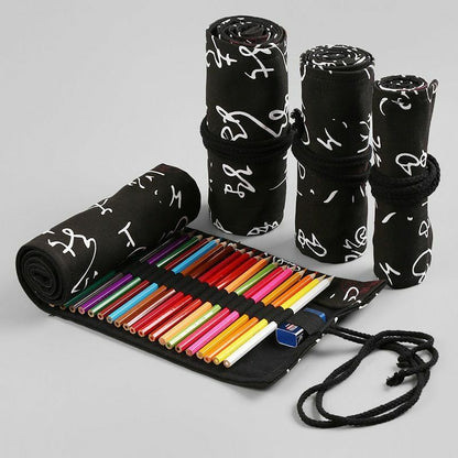 School Pencil Case Cute Canvas Roll Stationery Pouch Supplies Boys Girls Pen Bag