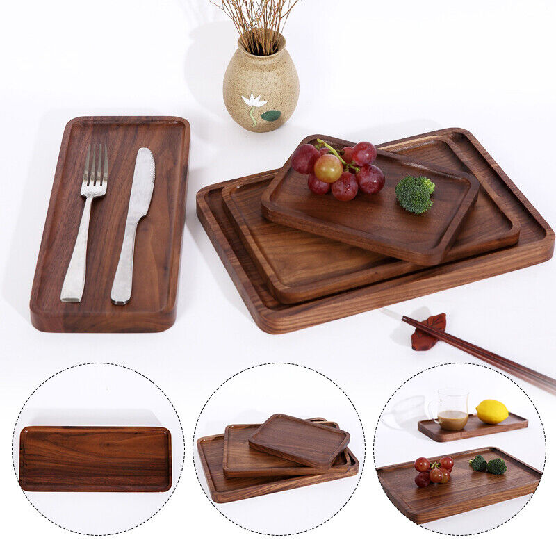 1pcs Wooden Serving Tray Square Plate Tableware Food Tea Server Kitchen Dishes
