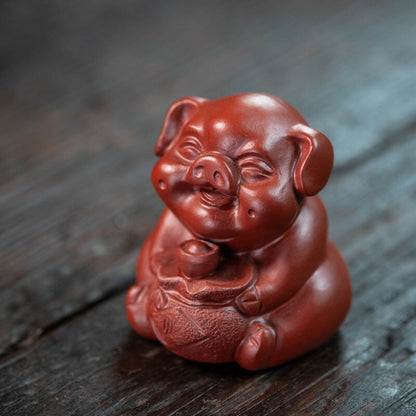 China Yixing Zisha PotteryPorcelain Animal Yuanbao Pig Wealth Auspicious Tea Pet