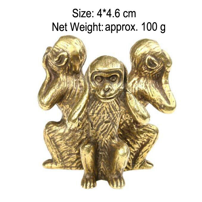 Combination Pure Brass Solid Figures "Three Wise Monkeys" Hear See Speak No Evil