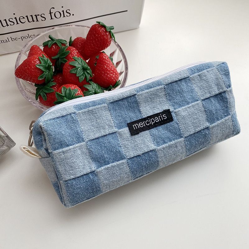 Plaid Cosmetic Bag Canvas Handbags Purse Organizer Pencil Makeup Bags Lipstick