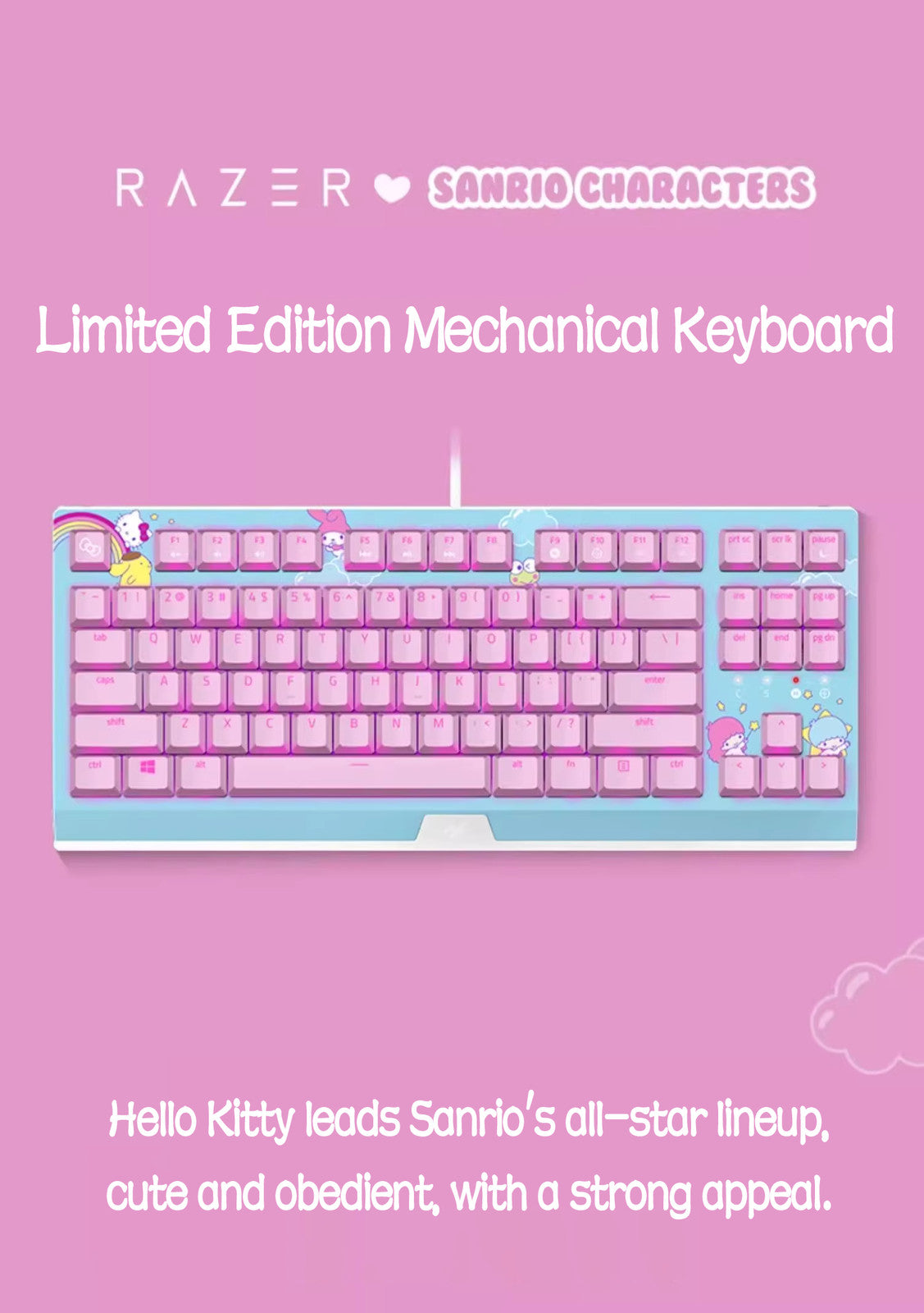 Razer x Sanrio Hello Kitty Blackwidow TKL Mechanical Keyboard - Pink 87 Keys