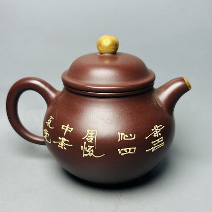 Chinese Yixing Purple Clay Teapot Zisha Ceremony Painted Fine Lotus Flower Rare