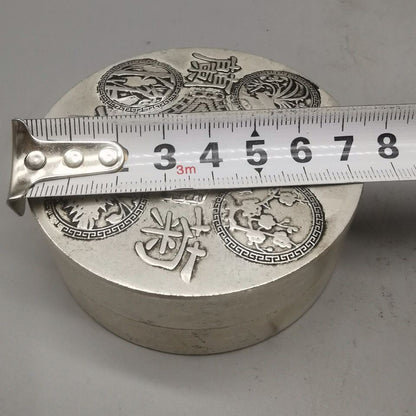 Silver Plated Four Gentlemen Ink Box Ink Holder Calligraphy Seal Mud Box