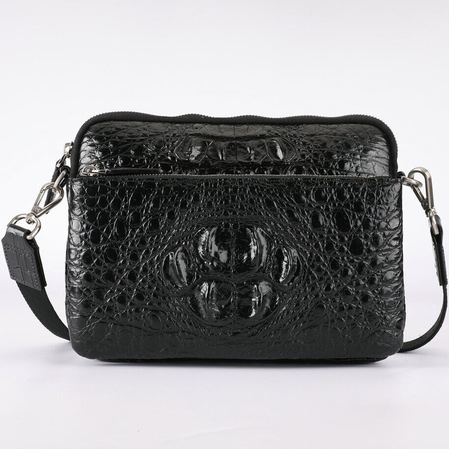 Original Real Crocodile Skin Leather Bags,Men's Luxury Black Shoulder bag