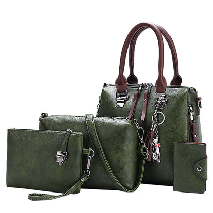 4pcs Vintage Women Handbag PU Leather Tote Messenger Bag Wallet Clutch w/ Tassel