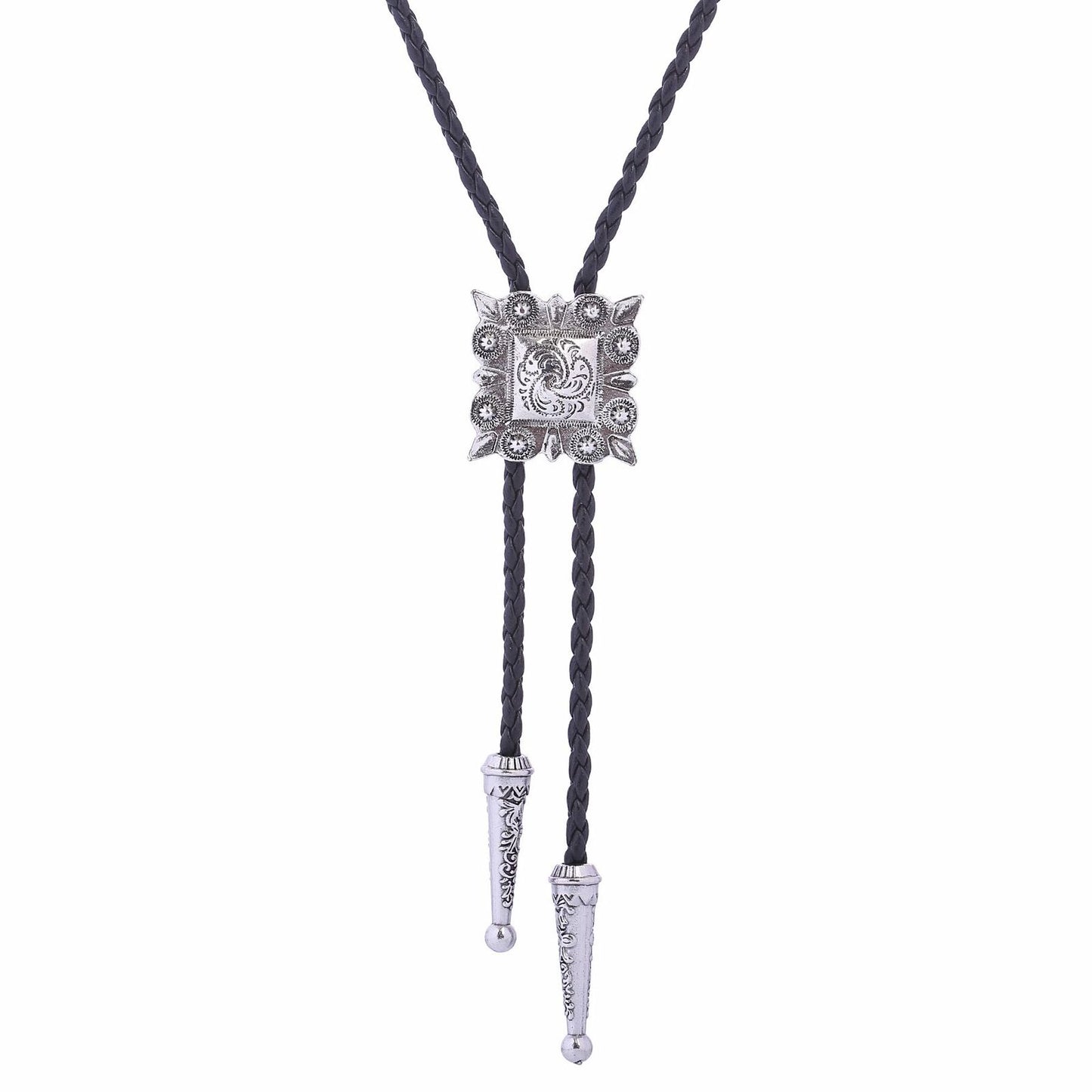 Men Bolo Bow Ties Square Retro Shirt Chain Pattern Poirot Leather Rope Necklaces