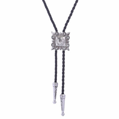 Men Bolo Bow Ties Square Retro Shirt Chain Pattern Poirot Leather Rope Necklaces