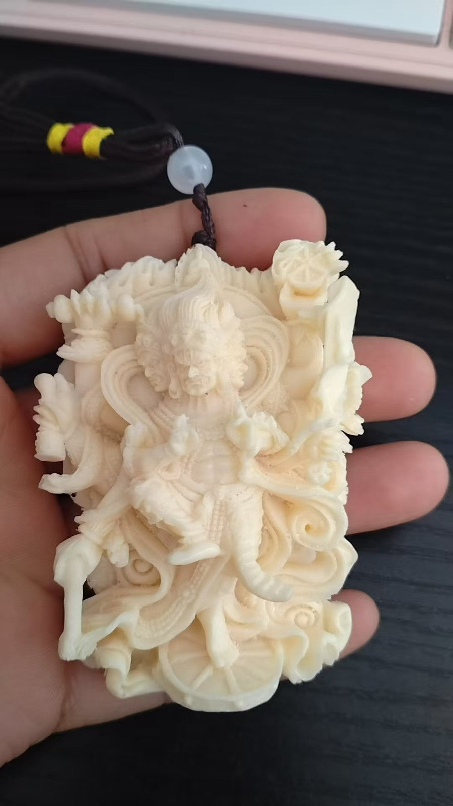 Resin Fudo Myoo Pendant Necklace Guardian Buddha Amulet Carved Unisex Jewelry