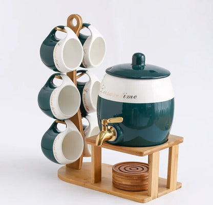 Ceramic Coffee Cup Household Mug Hanging Water Cup Set Kitchen Tea Set Bamboo