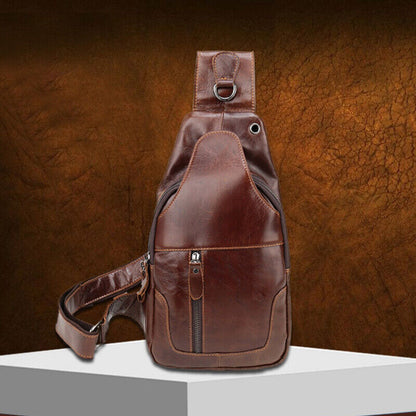 100% Genuine Leather Men's Cross Body Bag Shoulder Bag Sling Backpack for Hiking