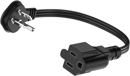 Flat Plug 1Ft Short Extension Cord, 90-Degree Plug Low Profile Power Adapter, 3-