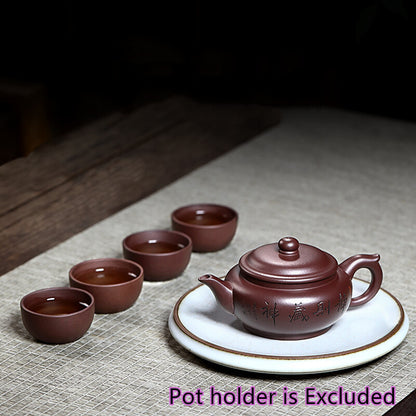 One Tea Pot 4 Matching Tea Cups Authentic Yixing Zisha Pot Marked Handmade Carve