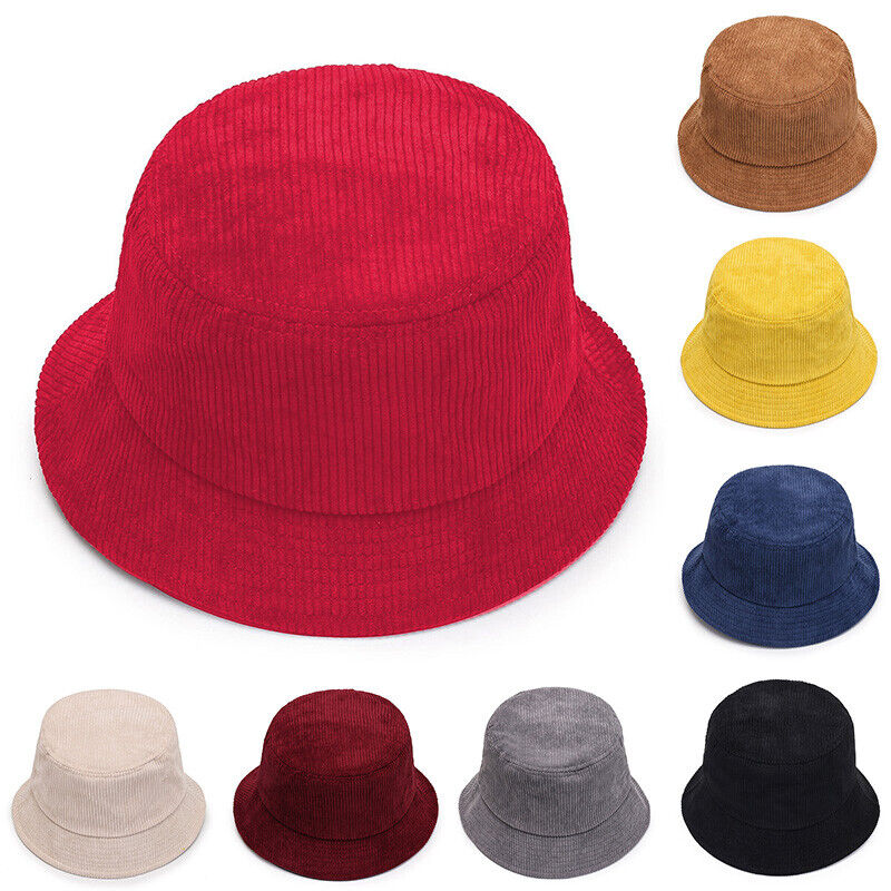Unisex Bucket Hat Corduroy Panama Cap Fishing Hats Fall Winter Plain Casual Cap