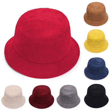 Unisex Bucket Hat Corduroy Panama Cap Fishing Hats Fall Winter Plain Casual Cap