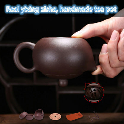 Real Yixing Zisha Tea Pot+Tea Cups Handmade Pot Marked 200ml Xishi Pot Holes