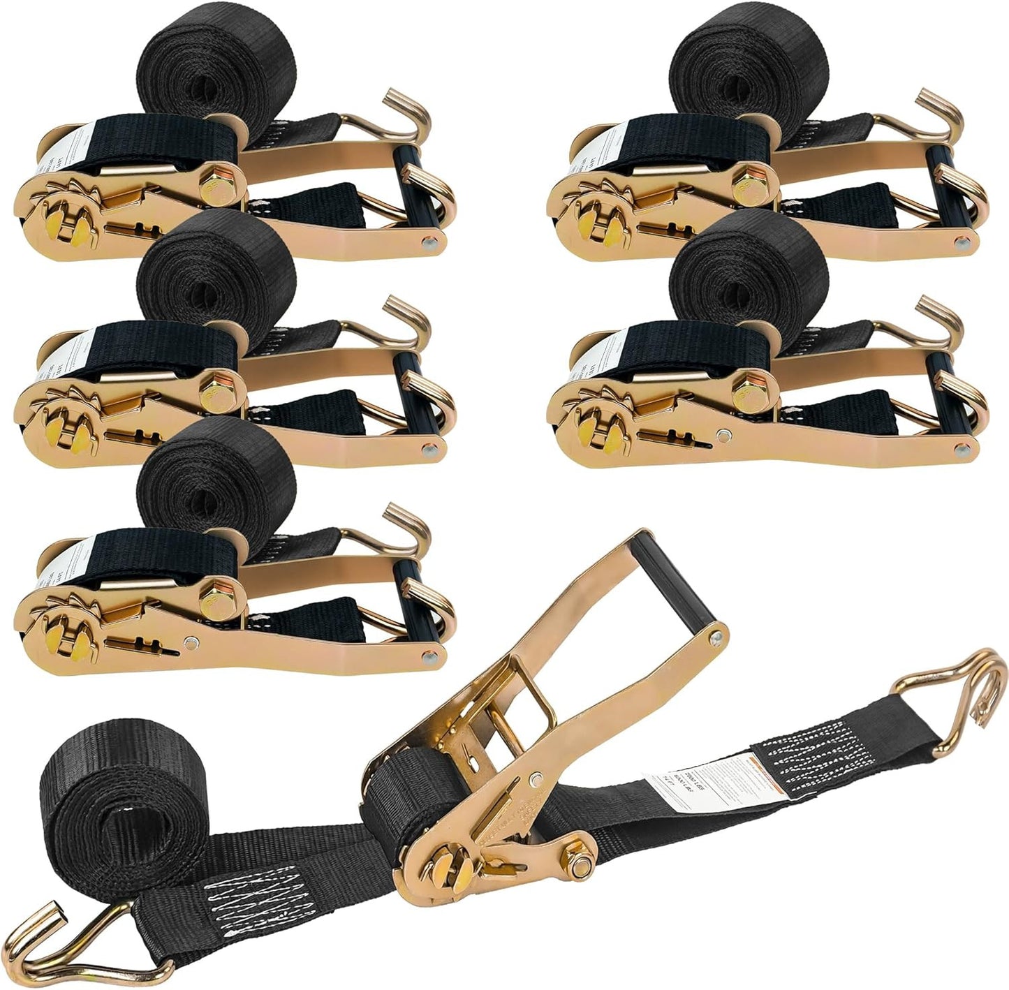 6 Pack 2" X 15Ft Ratchet Straps Heavy Duty Tie down Straps with J Hooks, 2000 LB