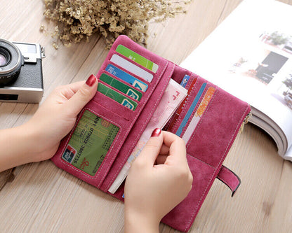 Women's Wallets Leather Billfold Handbag Clamps Cash Clip Female Coin Purse Card