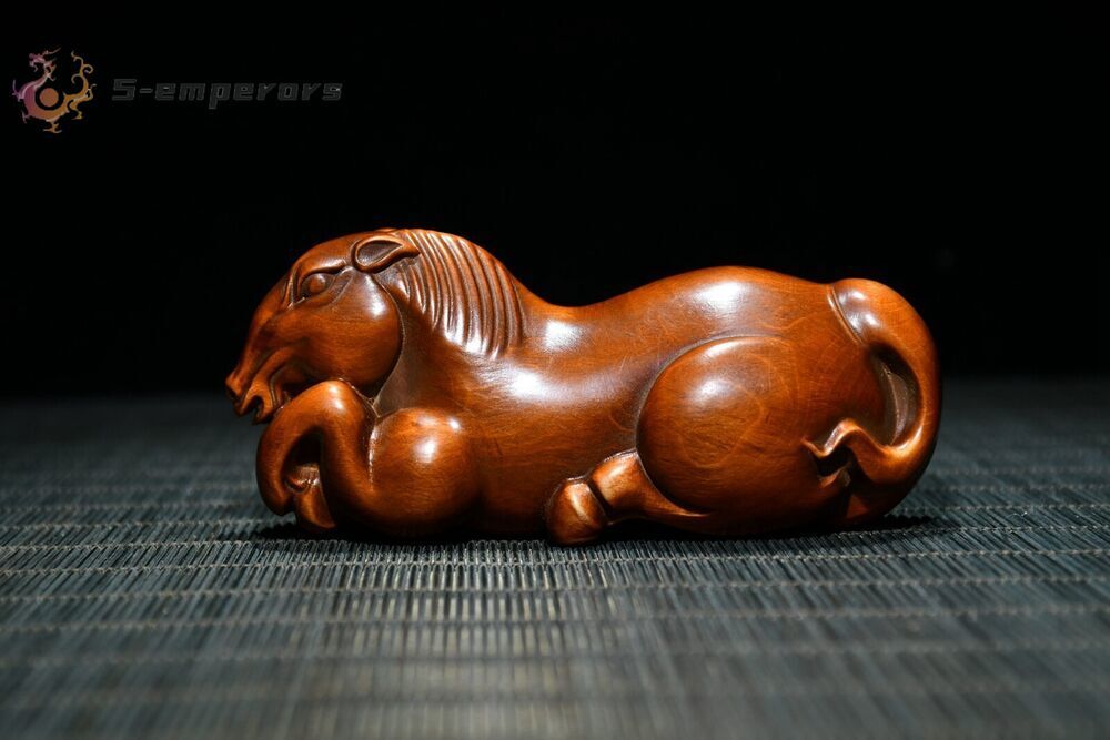 Chinese Collection Boxwood Hand-carved Exquisite Horse Statue
