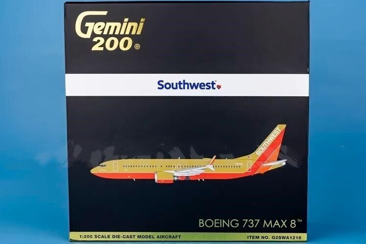 1:200 GeminiJets SOUTHWEST BOEING 737 MAX 8 Passenger Airplane Diecast Model