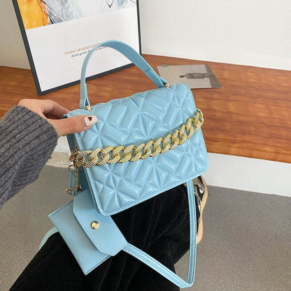 Women Synthetic Leather Shoulder Bag Fashion Plaid Crossbody Bag 20*14*6 CM Blue