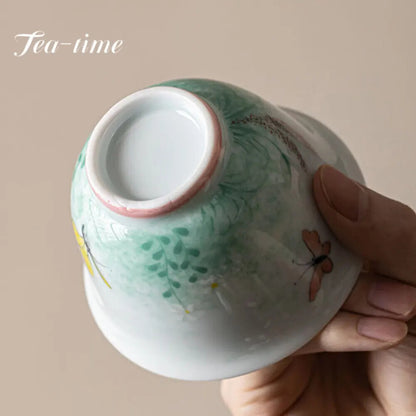 150ml Pure Hand-painted Reed Ceramic Gaiwan Tea Bowl Saucer Lid Kit Tea Tureen