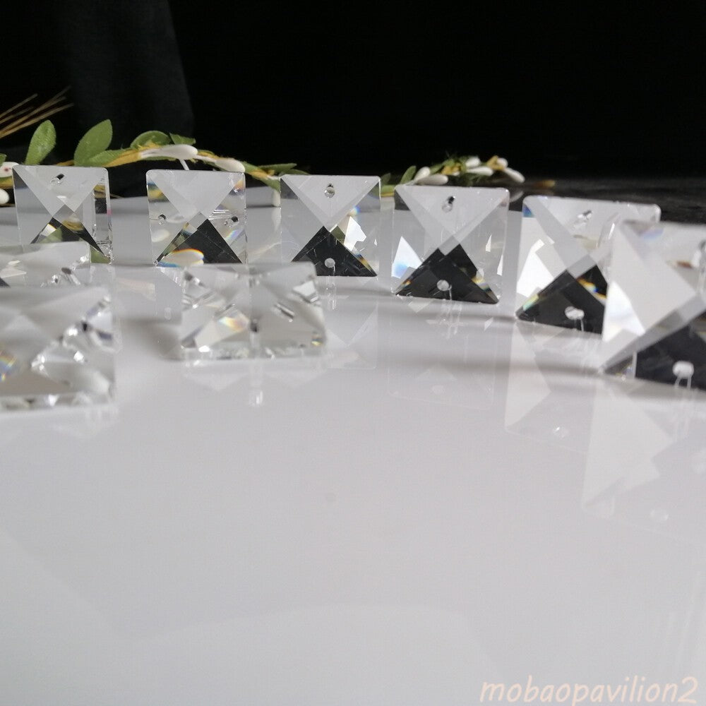 50pcs 18MM Clear Square Crystal Beads Prism Chandelier 2 Holes Home Decoration