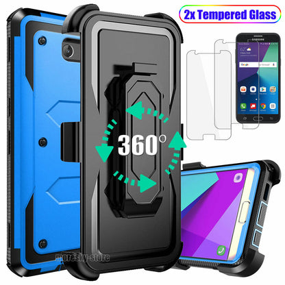 Case For Samsung Galaxy J7 2017 Clip Belt Stand Cover / Tempered Glass Protector