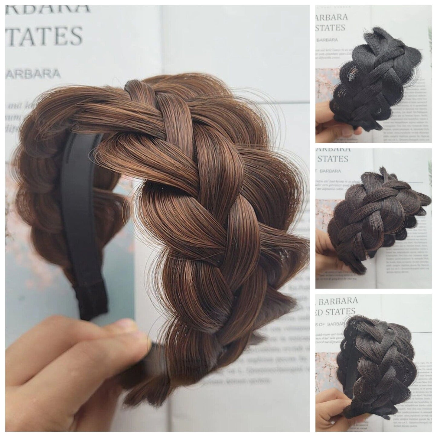Headband Fishbone Braided Wig Wide Cover White Hair Large Volume Twist Hair Band