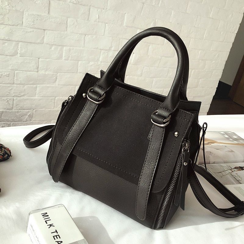 Large Single Shoulder Leather Handbag Double Belt Buckle Crossbody Bag Polyester